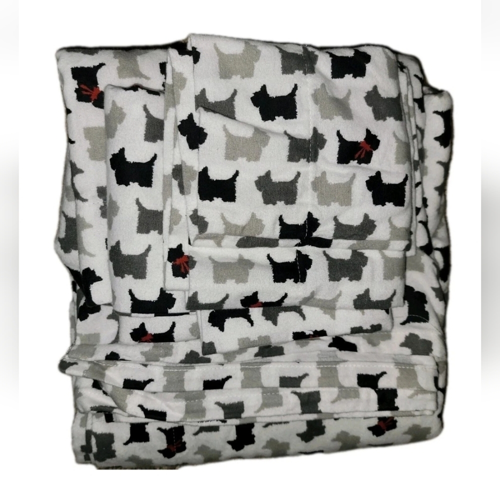 Target Black & Gray Toto Dog Print Bedding Fit Flat Pillowcase Sheet 4 Piece Set